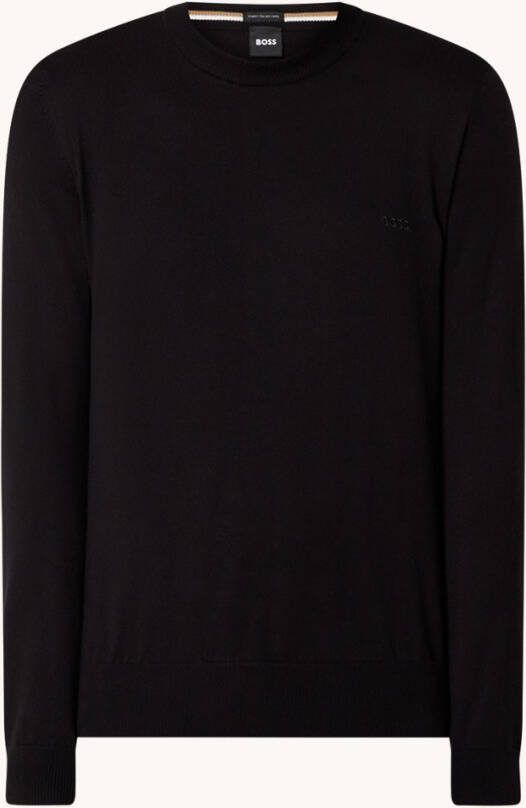 Hugo Boss trui zwart effen 100% katoen ronde hals