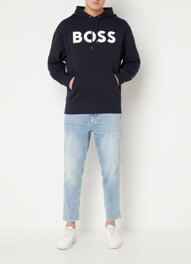 Hugo Boss sweater WebasicHood navy effen katoen hoodie