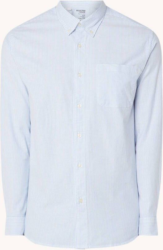 SELECTED HOMME gestreept regular fit overhemd SLHREGRICK OX met biologisch katoen lichtblauw/wit