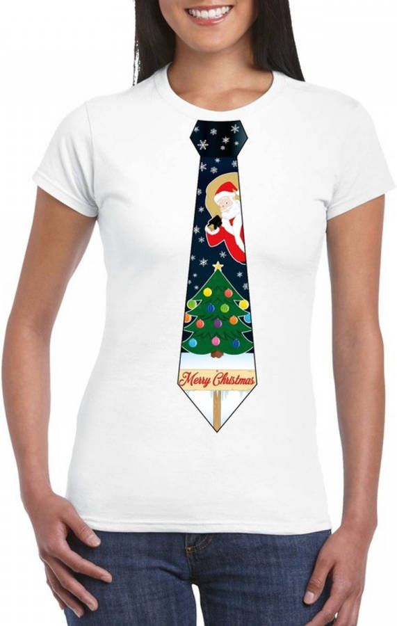 Bellatio Decorations Fout Kerst T shirt Wit Met Kerstboom Stropdas Voor Dames Xs Kerst T shirts