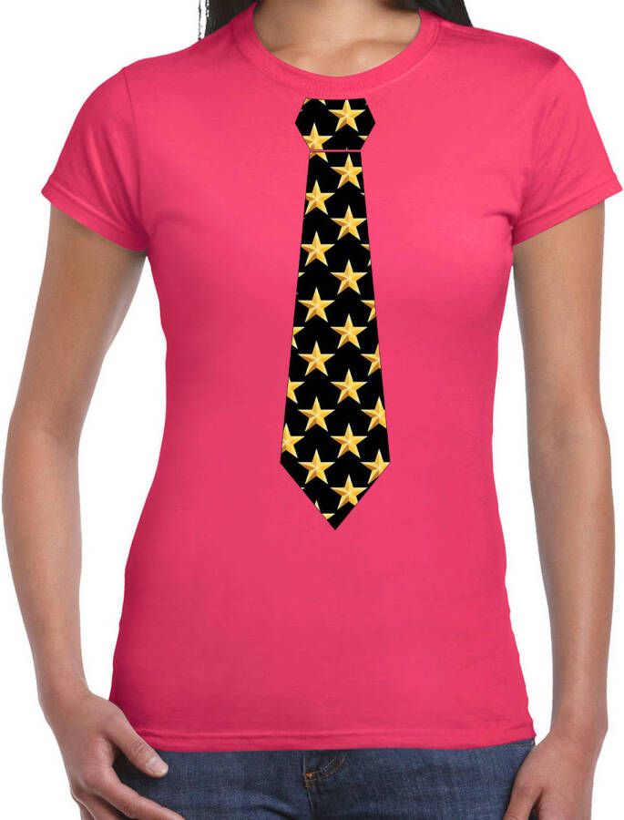 Bellatio Decorations Thema/verkleed Feest Stropdas T shirt Sterretjes Voor Dames Roze Xl Feestshirts