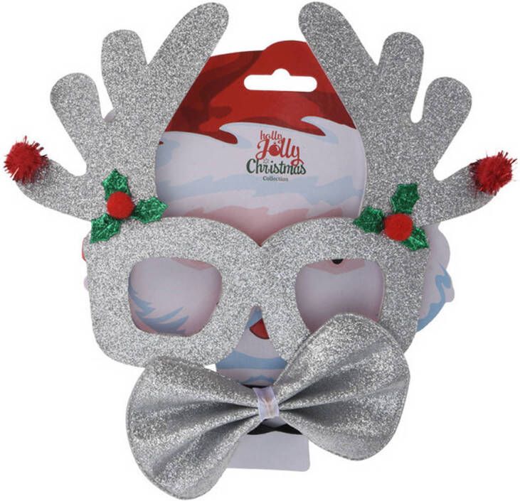 Bellatio Decorations Zilveren Kerst Feestbril Met Vlinderstrikje 17 Cm Kerstaccessoires Verkleedbrillen