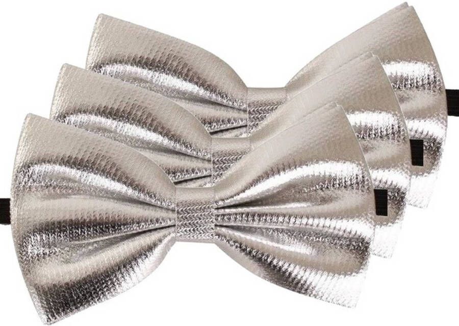 Merkloos 3x Zilveren Verkleed Vlinderstrikjes 14 Cm Voor Dames/heren Verkleedstrikjes