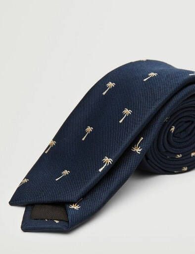 Mango Man stropdas met all over print donkerblauw