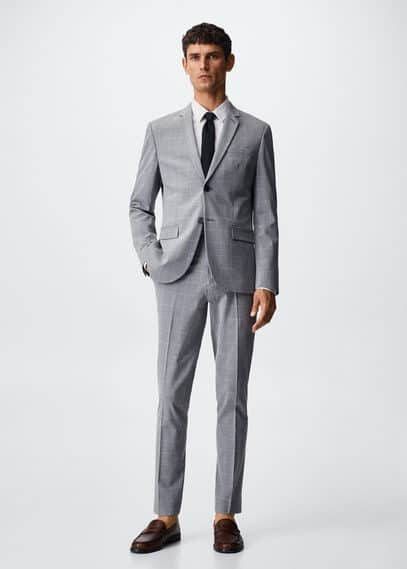 Mango Man geruit super slim fit colbert van gerecycled polyester grijs