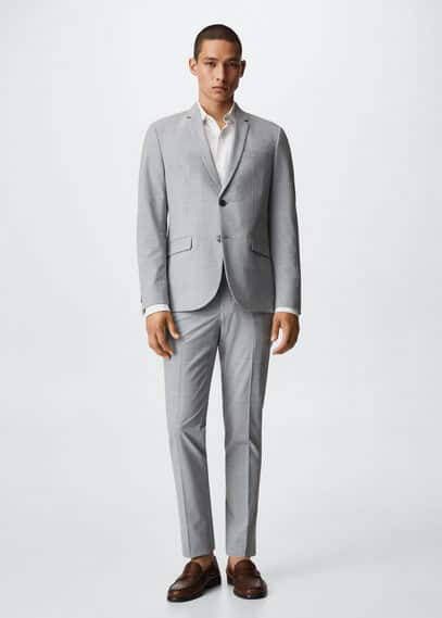 Mango Paulo super slim fit colbert met klepzakken en ruitdessin