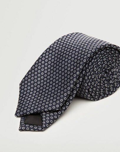 Mango Man stropdas met stippen donkerblauw