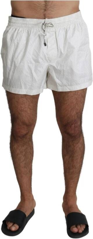 Dolce & Gabbana White Polka Beachwear Shorts Mens Swimshorts , Wit, Heren