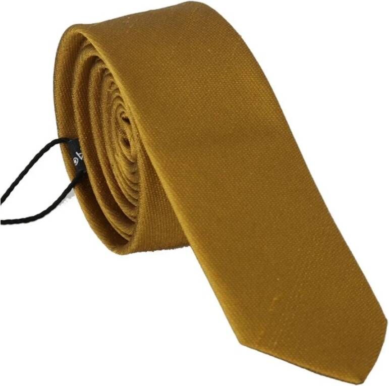 Dolce & Gabbana Yellow Silk Solid Slim Tie , Geel, Heren