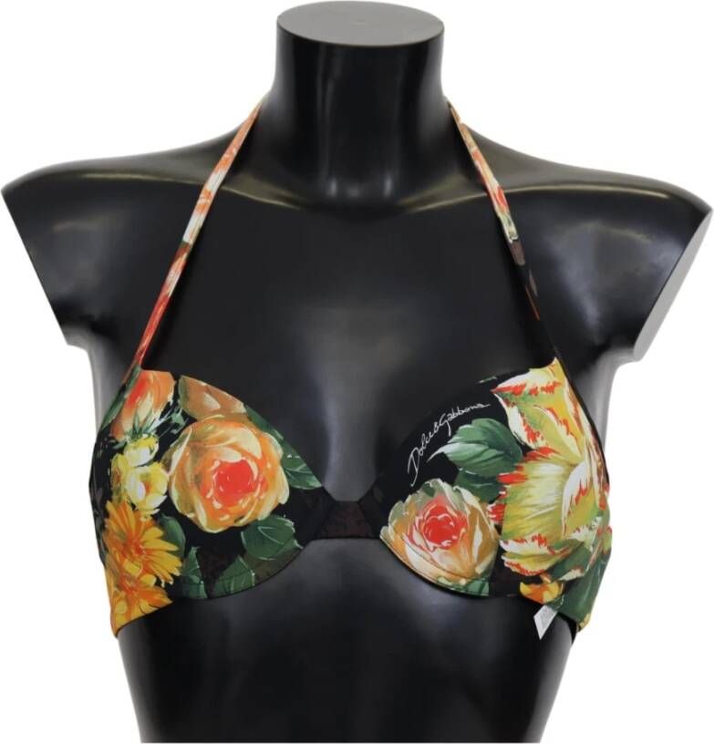 Dolce & Gabbana Floral Print Swimwear Bikini Tops , Zwart, Dames