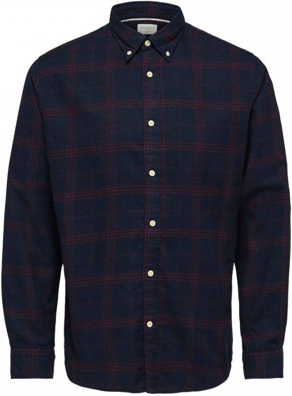 SELECTED HOMME geruit slim fit overhemd SLHFLANNEL donkerblauw/donkerrood