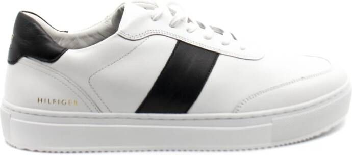 Tommy Hilfiger Heren wit leer premium cupsole streep , Wit, Heren