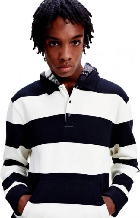 Tommy Hilfiger Polo LH gestreepte capuchon Polo ls , Zwart, Heren