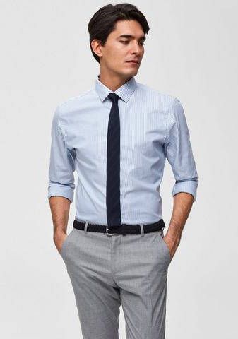 SELECTED HOMME gestreept slim fit overhemd SLHNEW MARK lichtblauw/wit