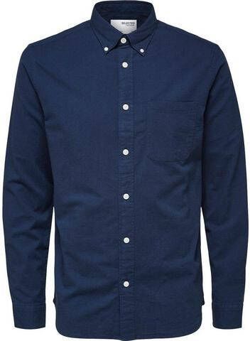 SELECTED HOMME regular fit overhemd SLHREGRICK OX met biologisch katoen donkerblauw
