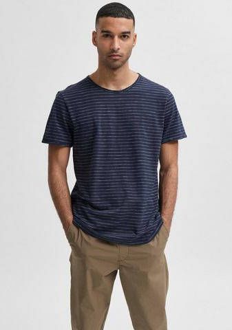 SELECTED HOMME gestreept T shirt SLHMORGAN met biologisch katoen donkerblauw