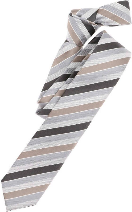 Casa Moda Dunne stropdas zwart/beige/zilver/wit, Gestreept