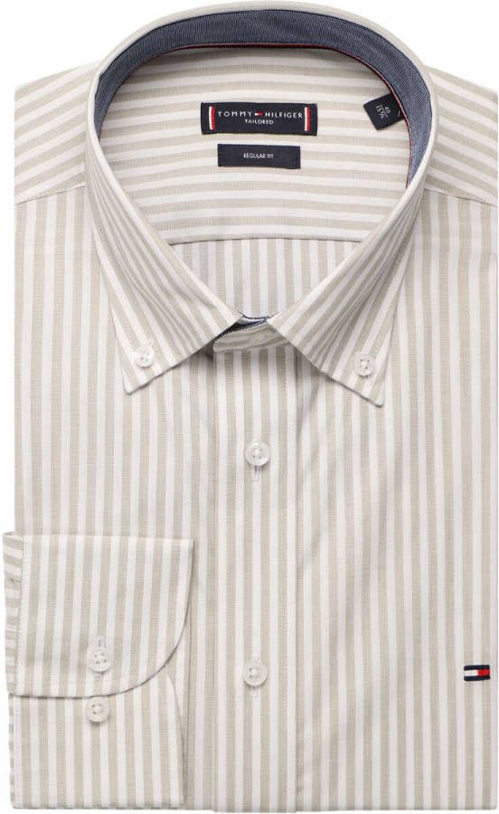 Tommy Hilfiger Regular Fit Overhemd lichtbruin/wit, Gestreept