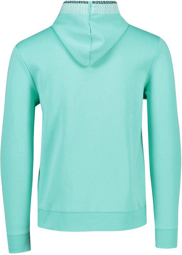 Hugo Boss vest turquoise effen katoen hoodie opdruk capuchon
