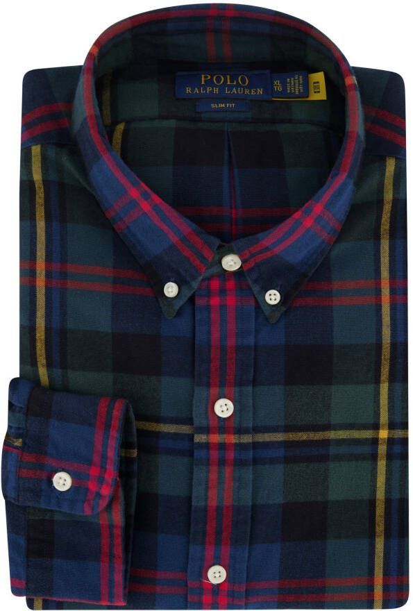 Polo Ralph Lauren casual overhemd Slim Fit donkerblauw geruit 100% katoen slim fit