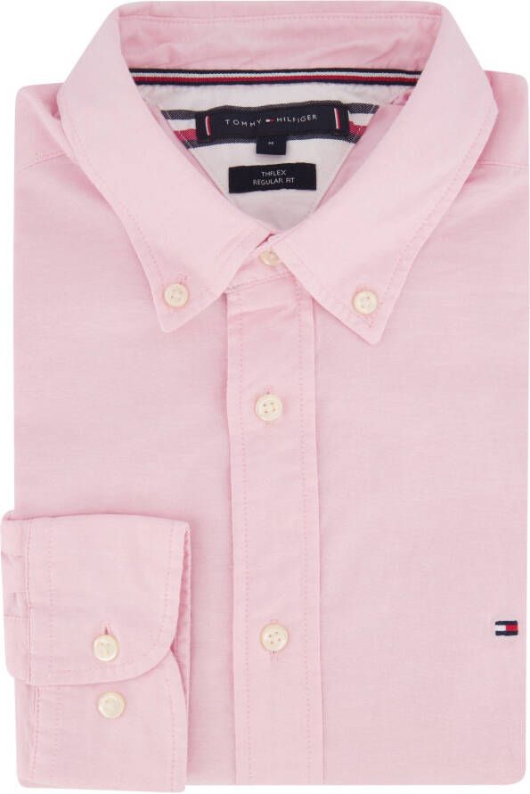 Tommy Hilfiger casual overhemd roze effen katoen normale fit