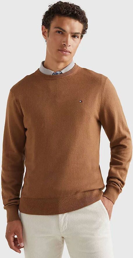 Tommy Hilfiger trui bruin effen katoen ronde hals