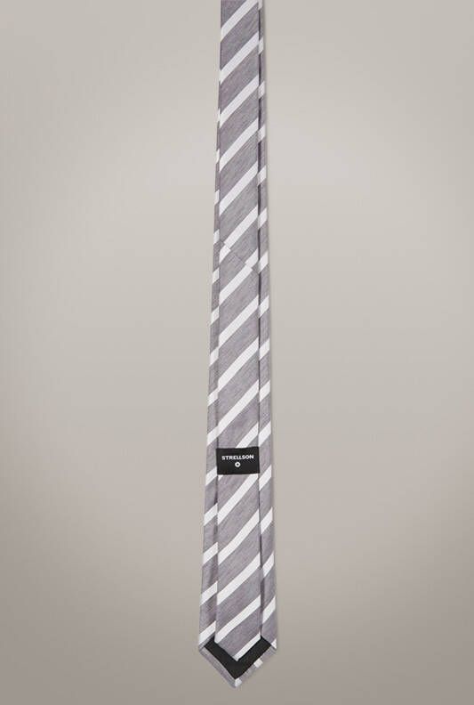 Strellson Stropdas, bruin grijs gebroken wit gestreept