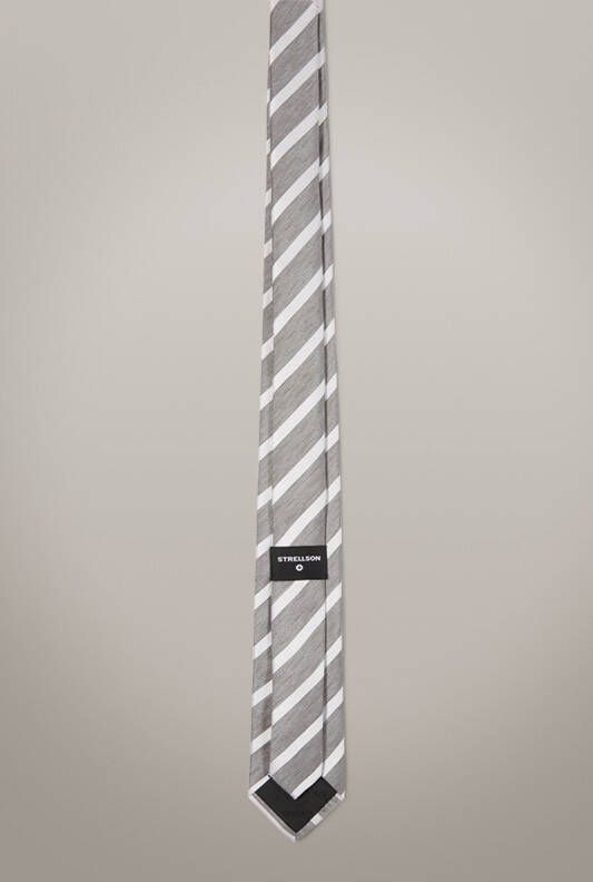 Strellson Stropdas, middengroen gebroken wit gestreept