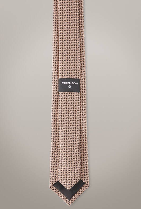 Strellson Zijden stropdas, met beige zwart zilver dessin