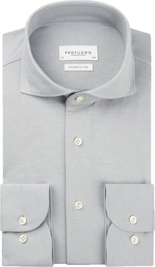 Profuomo business overhemd grijs knitted effen katoen slim fit