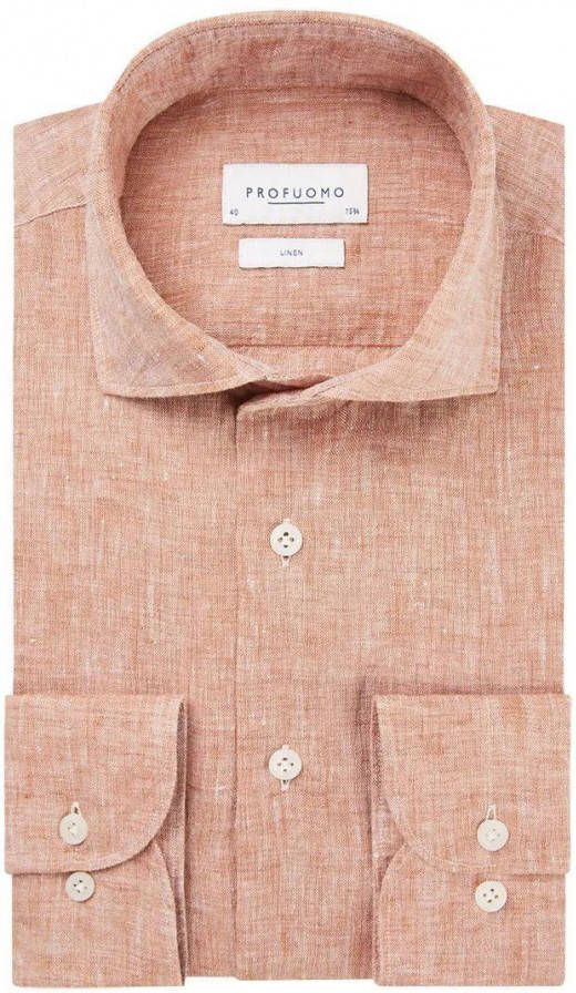 Profuomo Slim fit overhemd van linnen met cut away kraag