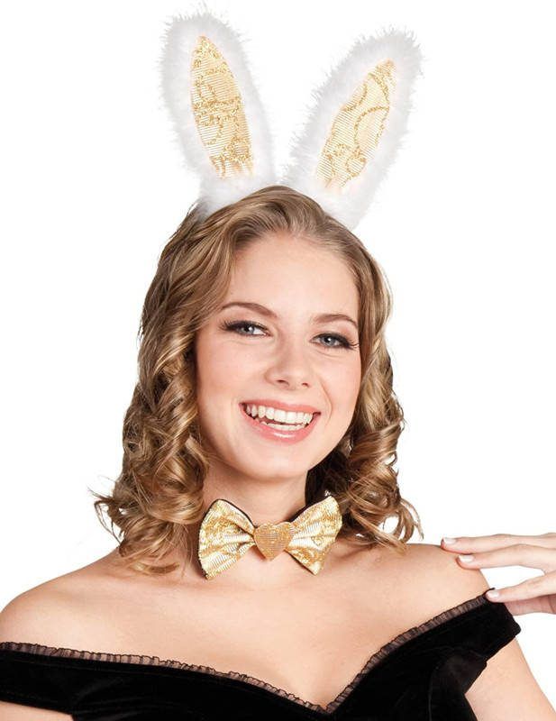 Confetti Tiara en vlinderstrik fluffy goud | konijn set