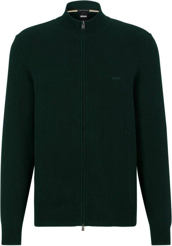 Hugo Boss vest groen effen katoen opstaande kraag rits met logo