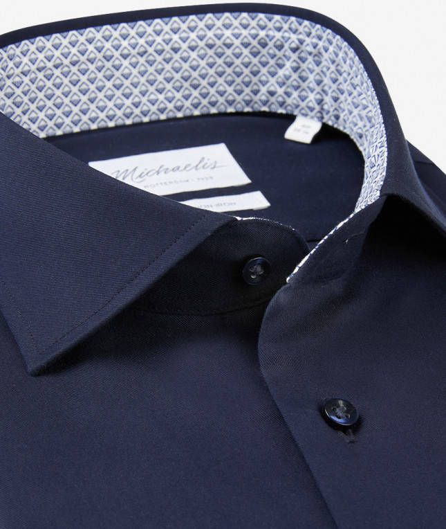 Michaelis Navy overhemd met wit geruite boord(extra lange mouwen )