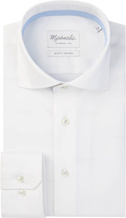 Michaelis Wit shirt met streep in kraag
