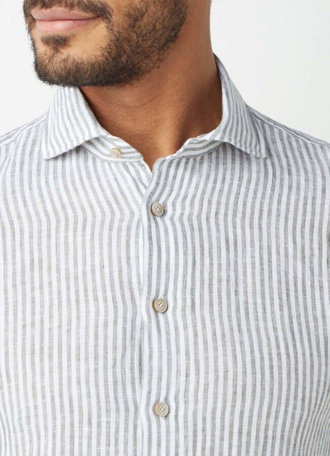 Profuomo Slim fit overhemd van linnen met streepprint