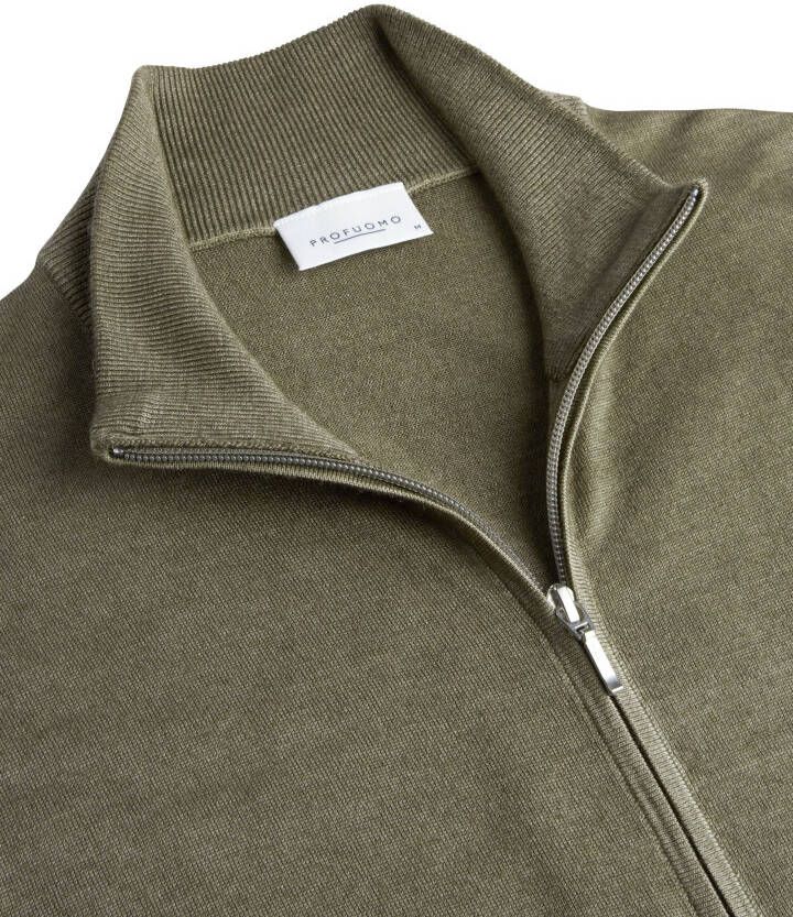 Profuomo vest groen effen wol opstaande kraag rits