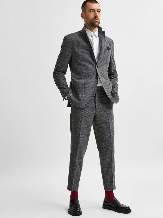 SELECTED HOMME geruite slim fit pantalon SLHLOUIS met wol grijs