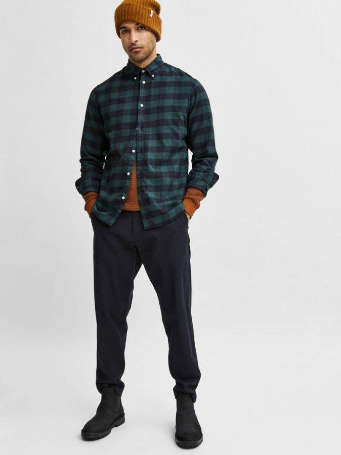 SELECTED HOMME geruite slim tapered fit broek SLHYORK met biologisch katoen donkerblauw