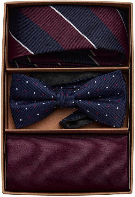 JACK & JONES giftbox JACANTON stropdas + vlinderdas + pochette bordeauxrood/donkerblauw