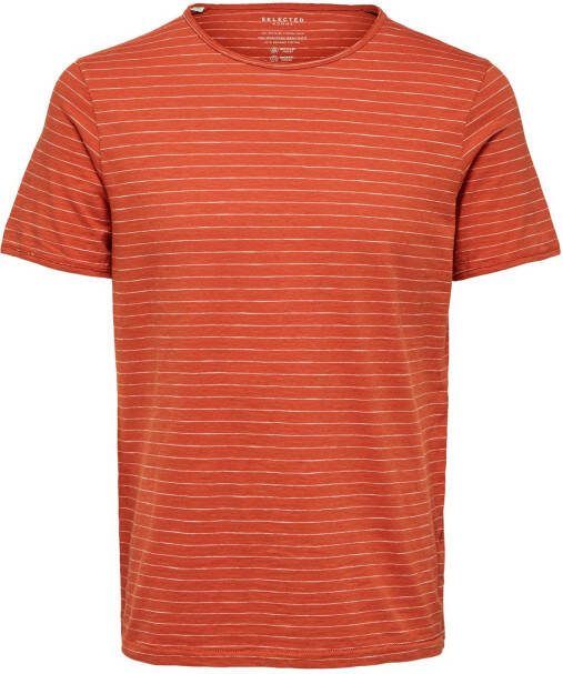 SELECTED HOMME gestreept T shirt SLHMORGAN met biologisch katoen brique