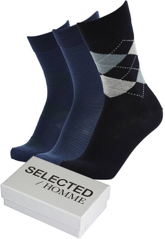 SELECTED HOMME giftbox sokken SLHCONNOR set van 3 donkerblauw