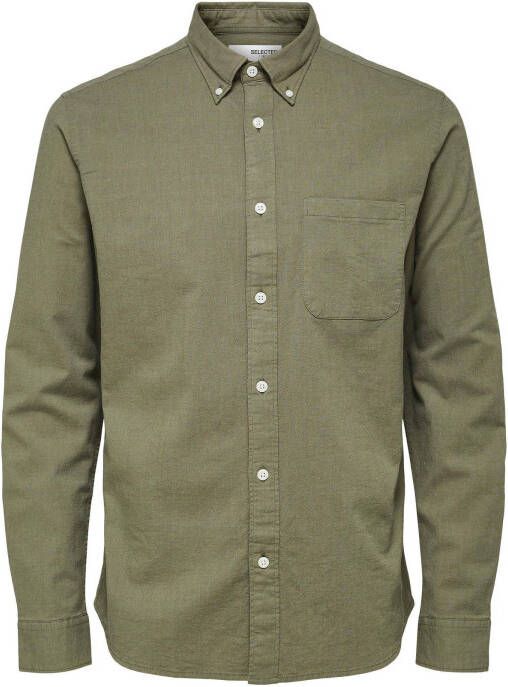SELECTED HOMME regular fit overhemd Rick met biologisch katoen olijfgroen