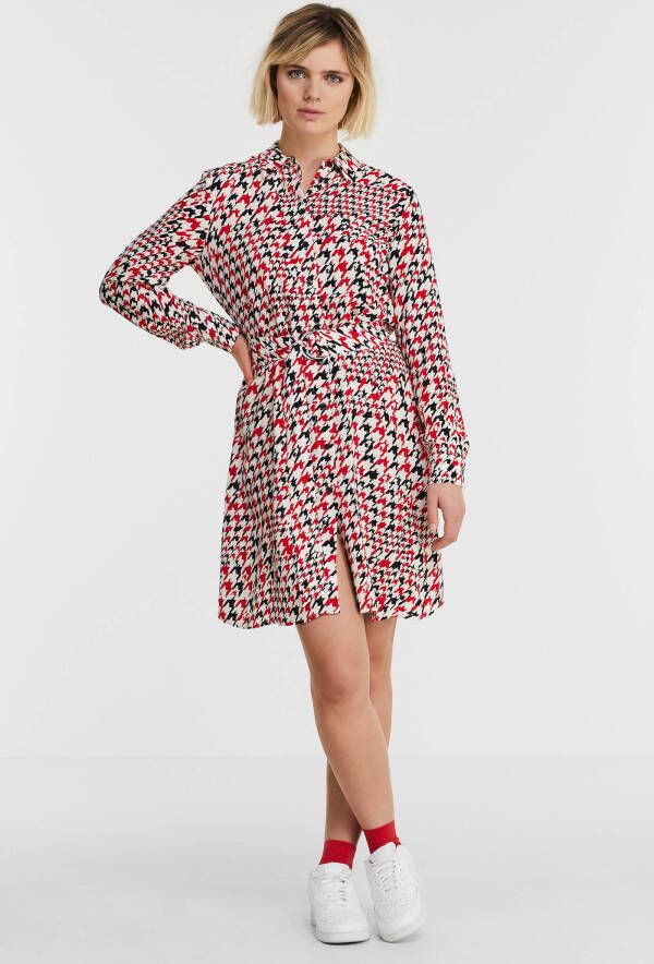 Tommy Hilfiger blousejurk met all over print en ceintuur wit/rood/zwart