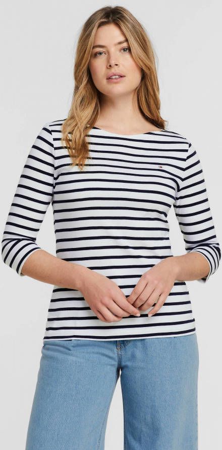 Tommy Hilfiger T shirt SLIM STP BOAT NK TOP 3/4 SLV met stijlvolle logo flag