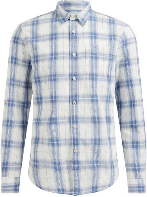 WE Fashion Blue Ridge geruit slim fit overhemd grijsblauw