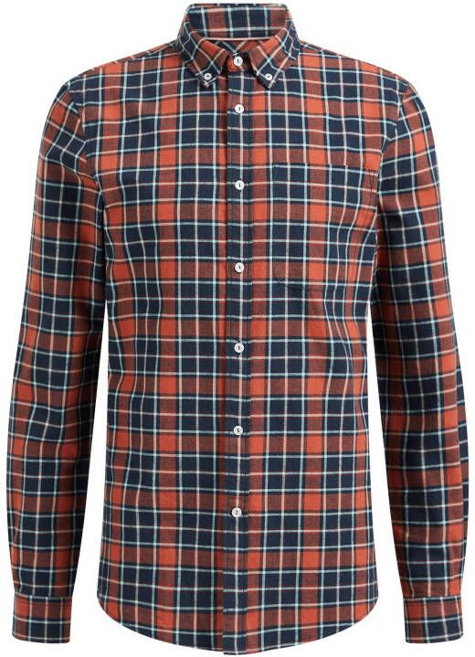 WE Fashion geruit slim fit overhemd bruin