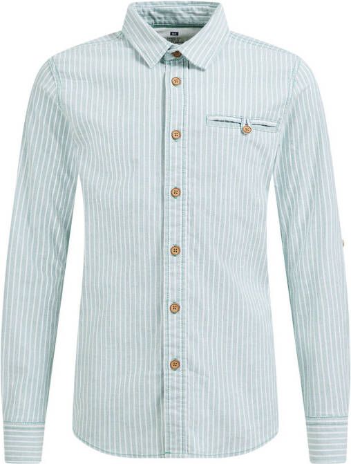 WE Fashion gestreept overhemd lichtgroen/wit