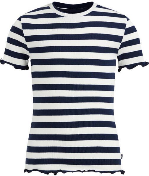 WE Fashion gestreept T shirt donkerblauw/wit
