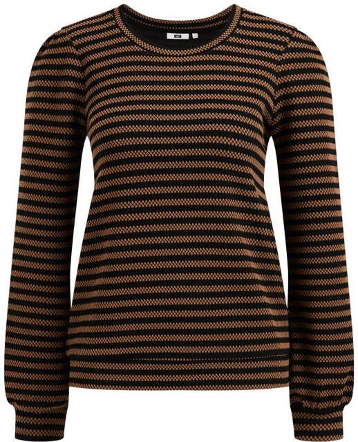 WE Fashion gestreepte geweven sweater zwart/bruin